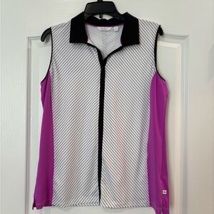 Lady Hagen Sleeveless Striped Black White and Pink Golf Top, Size Large